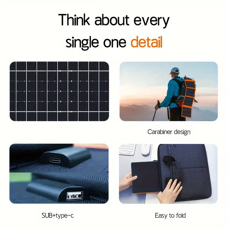 65W Foldable Solar Charger - High-Efficiency, Magnetic Design for Mobile Phones & Outdoor Power Banks - Ideal for Hiking, Camping, Travel