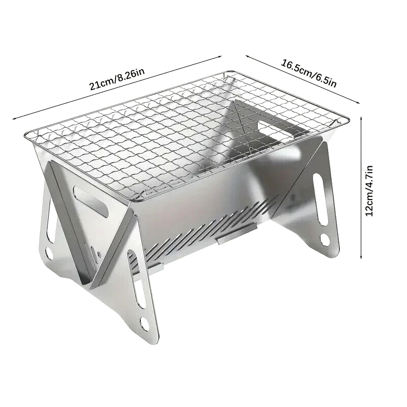 Compact Stainless Steel BBQ Grill - Foldable, Lightweight for Solo Camping