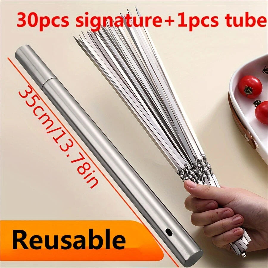 30/35/40cm Metal BBQ Skewers Stainless Steel Cooking Barbecue Kebab Grill Sticks