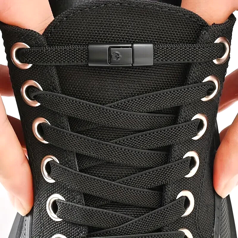 2x No Tie Elastic Shoelaces Black Quick Lock Flat Laces for Kids & Adults UK
