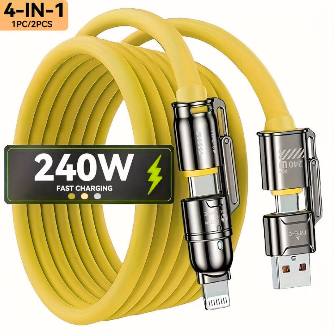 240W 4-in-1 Fast Charging Cable 2M - Multi USB C Lightning Cable for iPhone 15/14/13, Samsung, Xiaomi