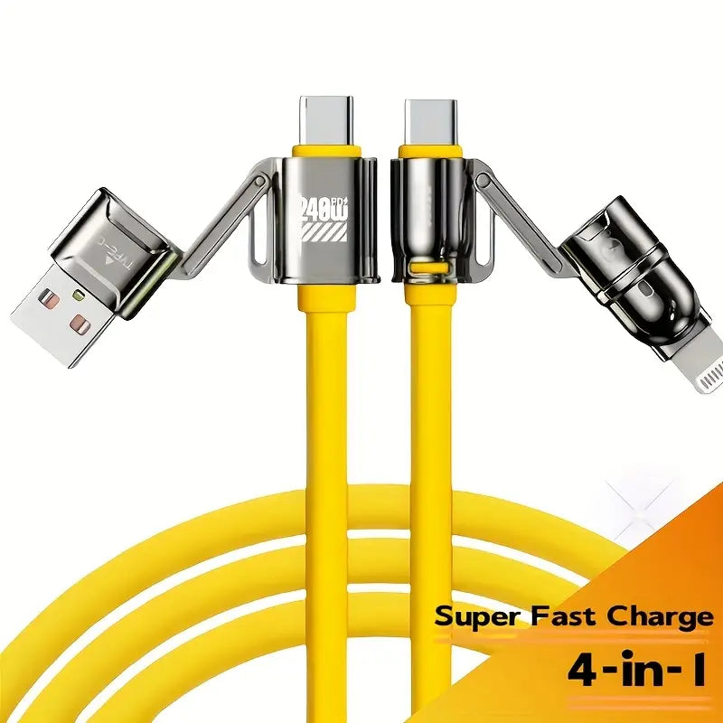240W 4-in-1 Fast Charging Cable 2M - Multi USB C Lightning Cable for iPhone 15/14/13, Samsung, Xiaomi