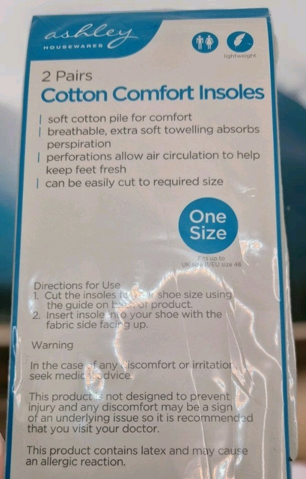 3x2 Pair Lightweight Cotton Comfort Insoles 48h Tracked Delivery