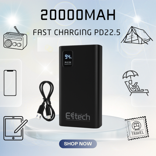 ECOTECH Portable Power Bank 20000mah PD 22.5W Fast Charger With LED Display