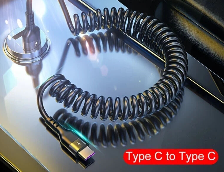 Retractable USB-C to USB-C Cable - Spring Telescopic Fast Charging