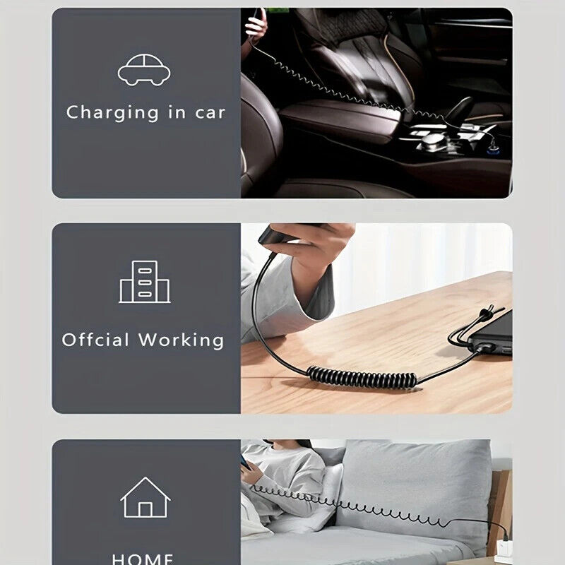 Retractable USB-C to USB-C Cable - Spring Telescopic Fast Charging