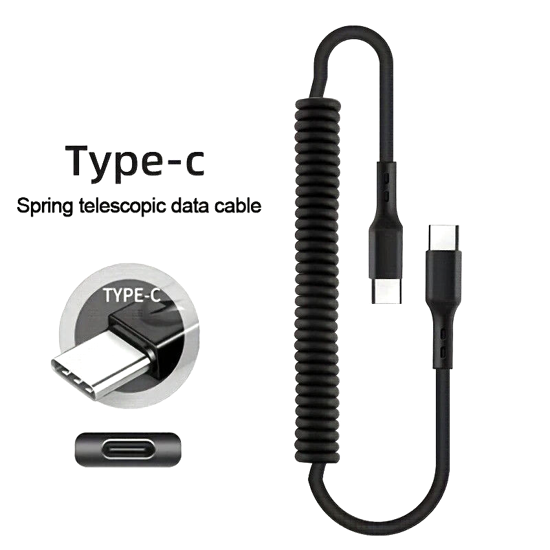 Retractable USB-C to USB-C Cable - Spring Telescopic Fast Charging