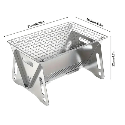 Compact Stainless Steel BBQ Grill - Foldable, Lightweight for Solo Camping