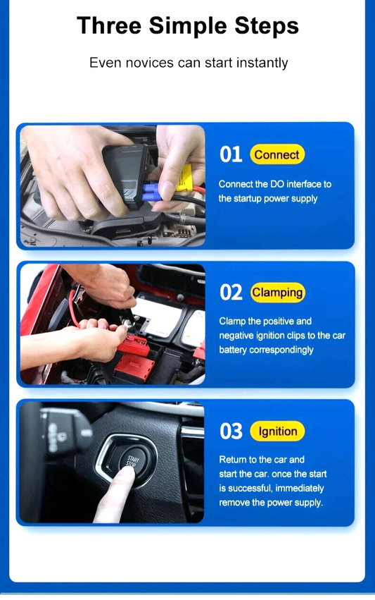 Portable Car Starter Power Bank w/ LED Light USB Rechargeable for 12V Cars to 3L