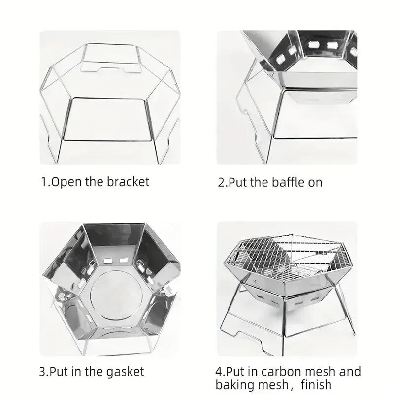 Hexagonal Stainless Steel BBQ Grill - Large Portable Charcoal UK
