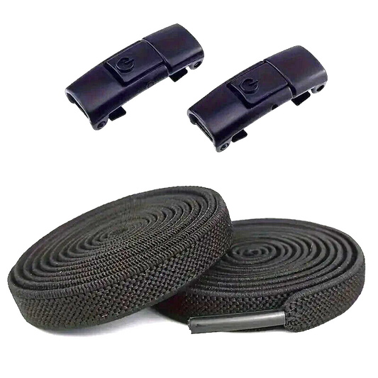 2x No Tie Elastic Shoelaces Black Quick Lock Flat Laces for Kids & Adults UK