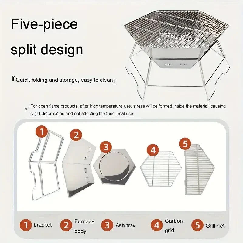 Hexagonal Stainless Steel BBQ Grill - Large Portable Charcoal UK