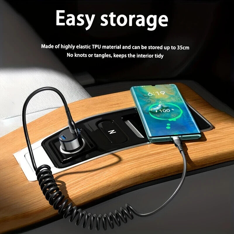 Retractable USB-C to USB-C Cable - Spring Telescopic Fast Charging