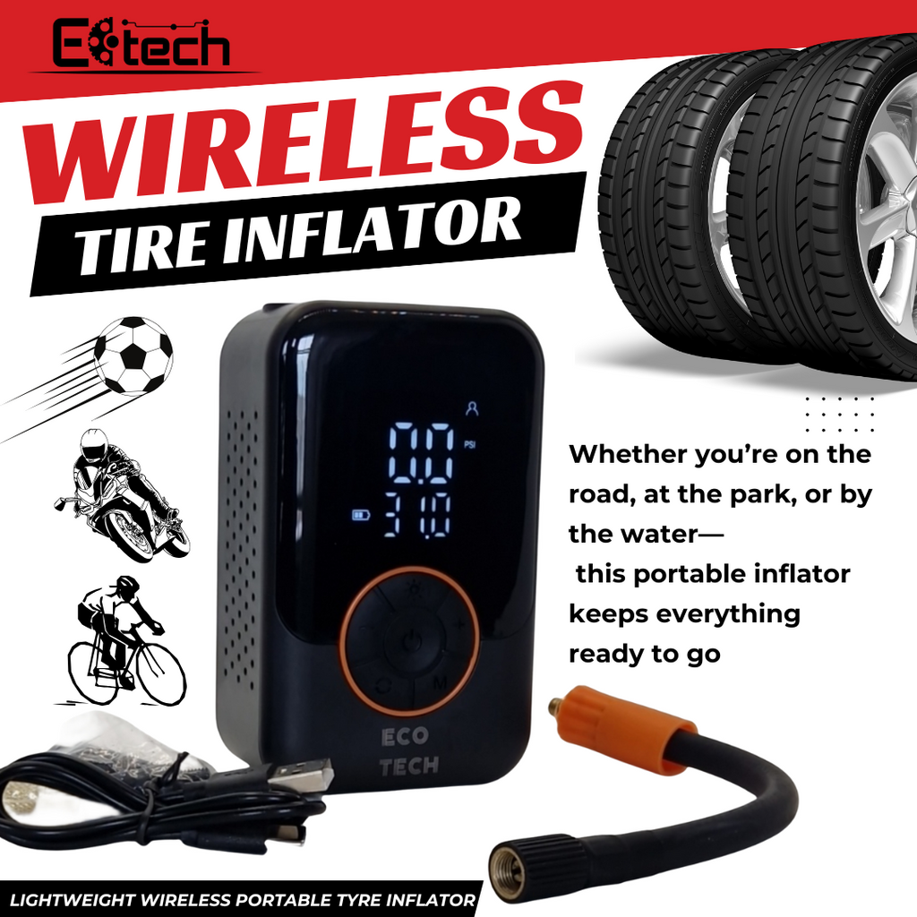 Wireless Tyre Inflator 150PSI - USB Rechargeable Digital Air Pump UK