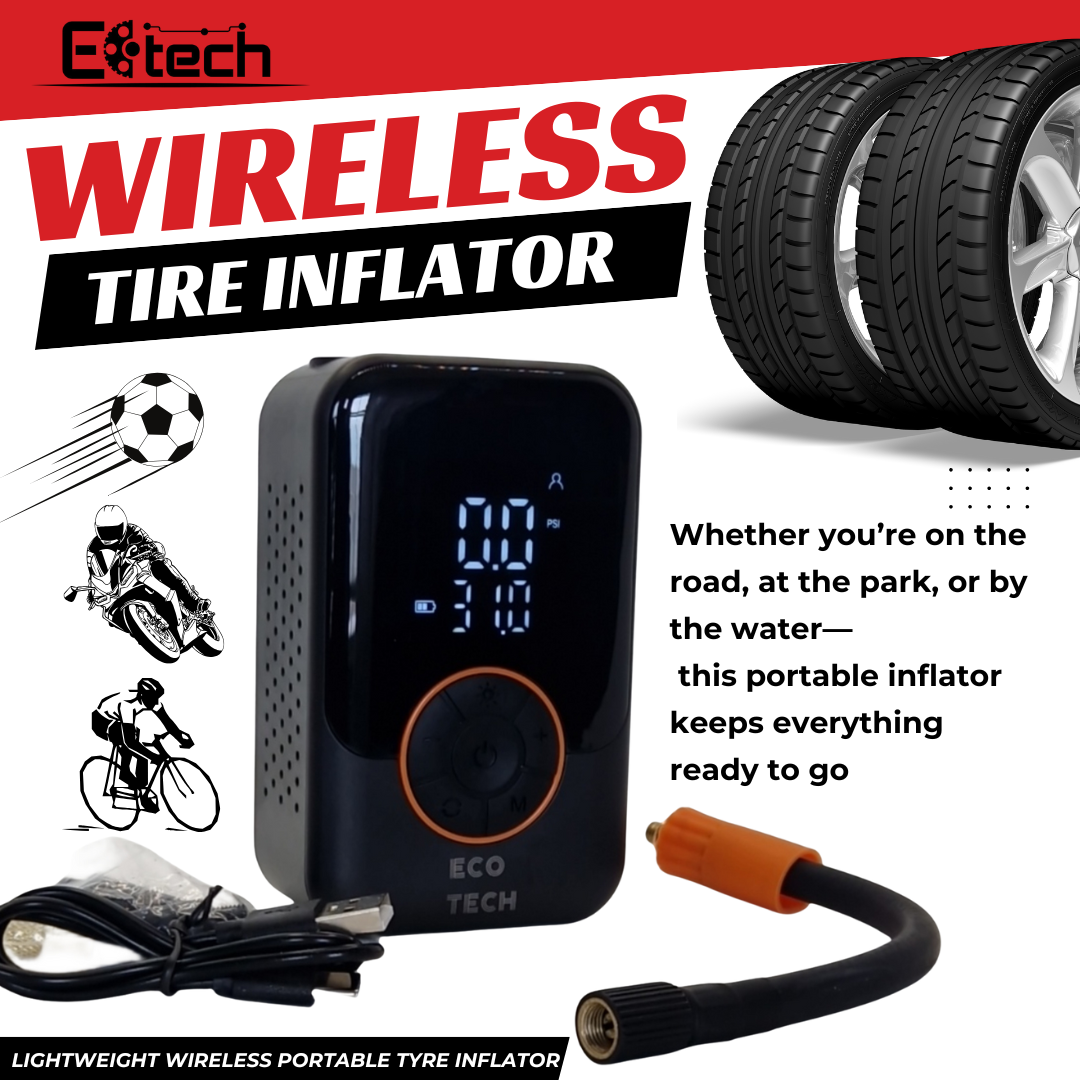 Wireless Tyre Inflator 150PSI - USB Rechargeable Digital Air Pump UK